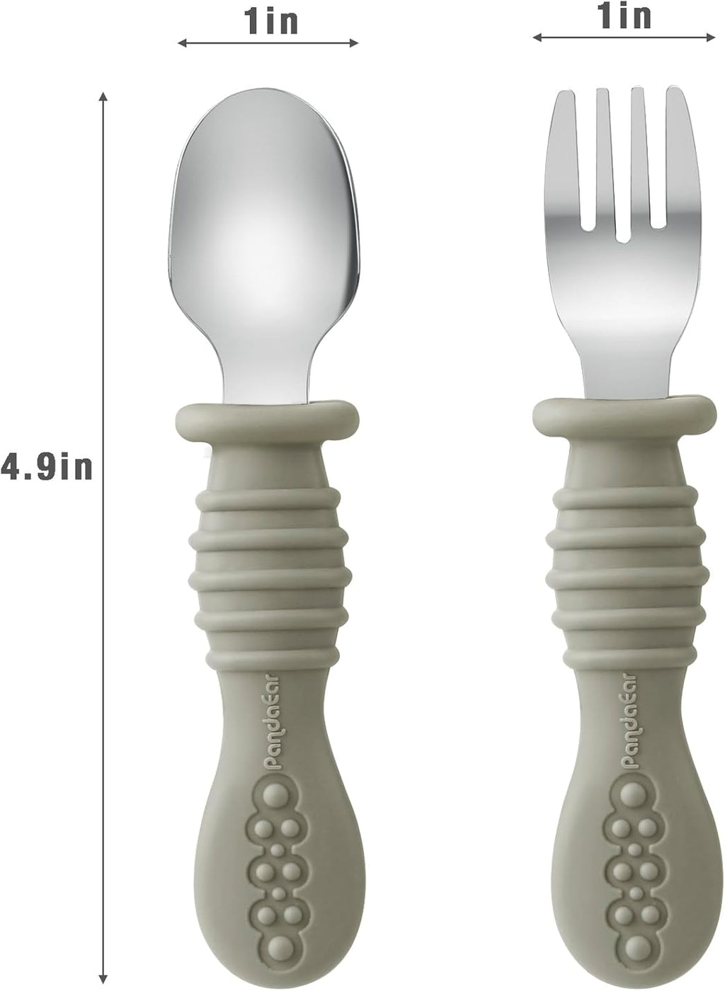 PandaEar Toddler Fork and Spoon Utensil Set - BPA Free Silicone & Stainless Steel | 6 Pack in Walnut, Linen & Brown