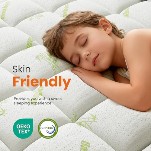 DUMOS King Size Ultra Soft Mattress Topper, Viscose Derived from Bamboo, Pillow Top Mattress Pad with Stretchable Pockets, Breathable Cooling Topper for Back Pain Relief