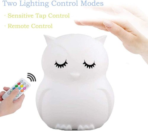 Tekemai Night Light, Bedside Lamp for Children/Kids, Baby Nursery Lamp for Breastfeeding Safe, Break Resistant, Eye Caring, Adjustable Brightness & Color, Touch Control + Remote Control - Medium Owl