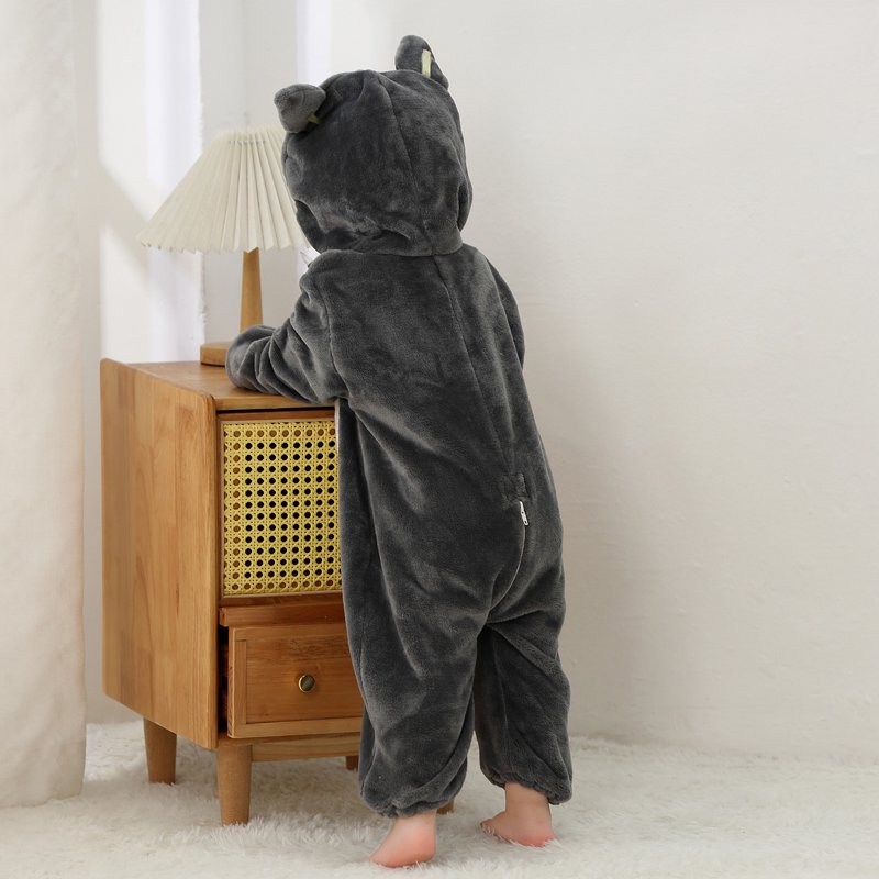 Kids Animal Cosplay Romper Hooded Flannel Jumpsuit for 3-6 Months - Dark Gray