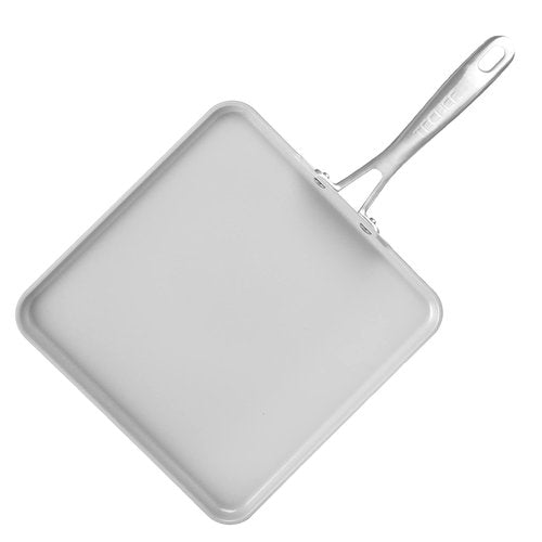 TECHEF - CeraTerra Ceramic Nonstick Square Griddle Pan (PTFE and PFOA Free Ceramic Exterior & Interior), Oven & Dishwasher Safe, Made in Korea, Grey/Silver (Griddle Pan)