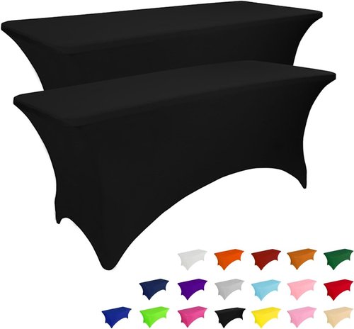 IVAPUPU 4FT Rectangular Table Covers - Washable Black Spandex for Events, Parties & Weddings