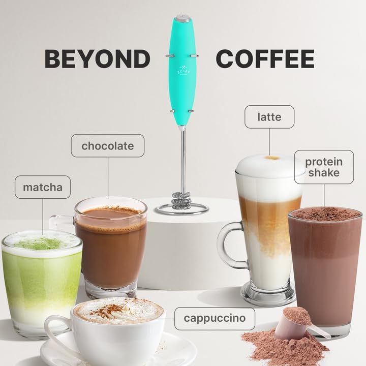 Zulay Kitchen Milk Frother with Patented Tornado Triple Whisk – Handheld Foam Maker for Coffee, Lattes, Matcha & Hot Chocolate – Rich, Creamy Froth in Seconds
