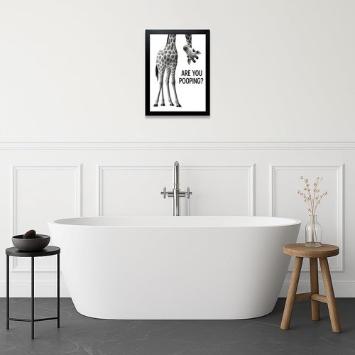 Funny Giraffe Bathroom Wall Art - 'Are You Pooping?' 8x10" Black & White Framed Print | Quirky Home Décor