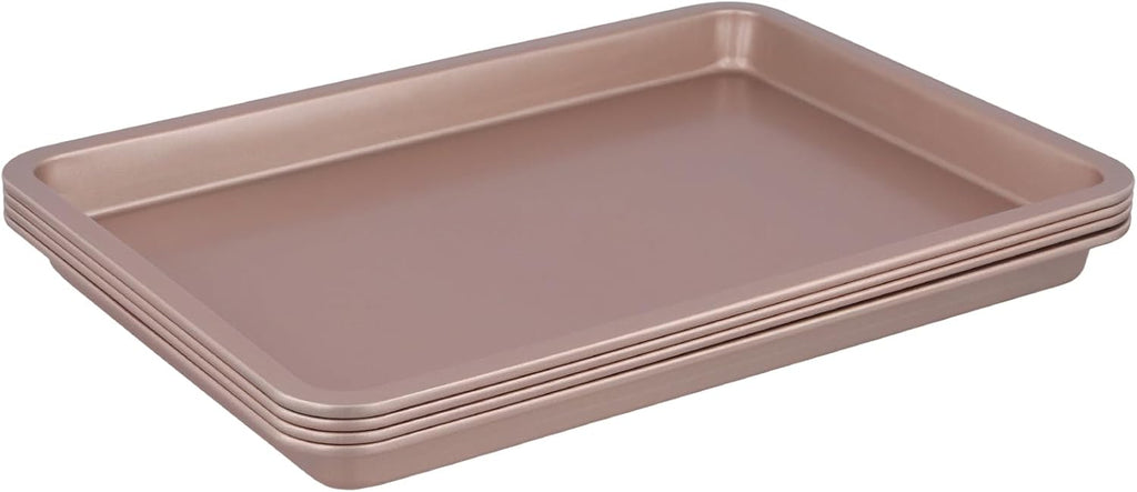 Sheutsan Gold Baking Sheet Pan Set - 4 Pack Carbon Steel Oven Trays, 13 x 9 x 1 Inch for Cookies & Roasting