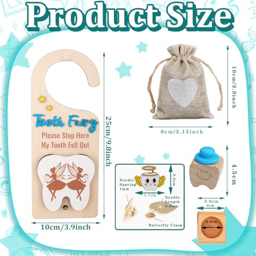 Chakralux 4Pcs Tooth Fairy Door Holder - Wooden Door Hanger Gift Set with Keepsake Box and Bag & Reward Badge, Gifts and Bedroom Decorations Suitable for Lost Teeth Girls and Boys