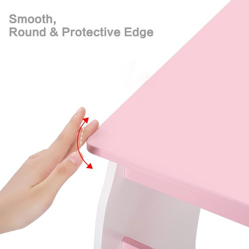 ocinone Kids Desk and Chair Set, Children Study Desk with Storage Shelf, Wooden School Study Table, Writing Table for Home School Use(Pink White)