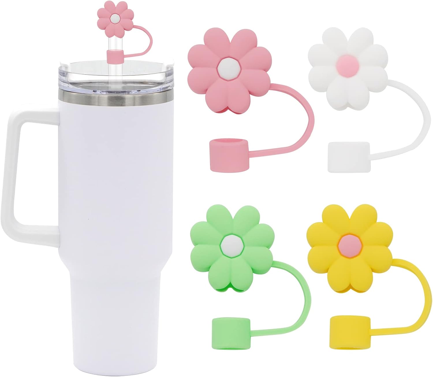 Skiennix Silicone Straw Covers - Cute Dust-Proof Caps for Stanley Cup | 4 Pcs Flower Design