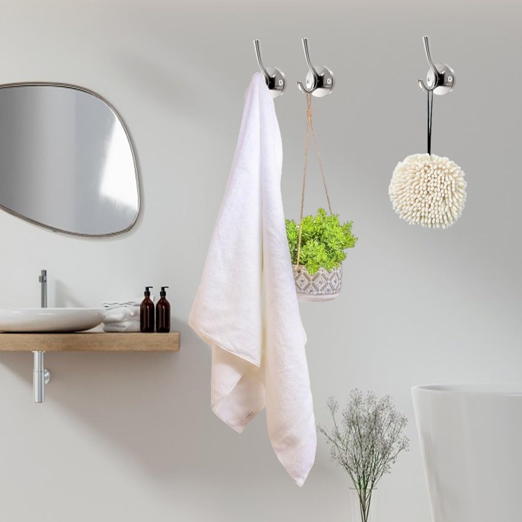 Ojeemii Brushed Nickel Wall Hooks, 2 Pack Heavy Duty Towel Hooks for Bathrooms, Hand Towel Hooks for Bathrooms Entryway Cubicle Kitchen