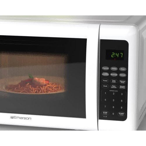 Emerson MW7302W Compact Countertop Microwave Oven with Touch Control, LED Display, 700W, 10 Power Levels, 6 Auto Menus, Glass Turntable and Child Safe Lock, 0.7 Cu., Ft. White