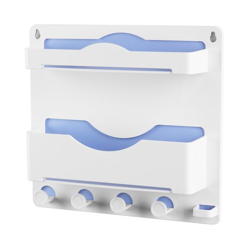 JUMEIHUI Bedside Wall Shelf with Glasses Hooks ，Adhesive Bedside Organizer Wall Mount for Dorm and Room Accessories Phone，Remote，Earphone， Kindle (White)
