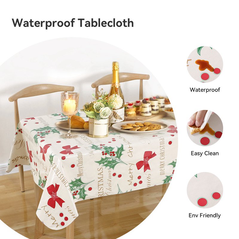 Waterproof PVC Christmas Tablecloth 60x84in - Red & Green