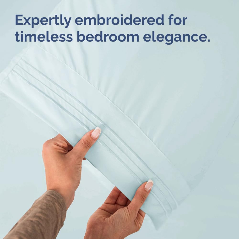 Queen Pillow Cases Set of 4 - Ultra Soft Hotel Quality Covers | Wrinkle-Free, Stain & Fade Resistant - Ice Blue