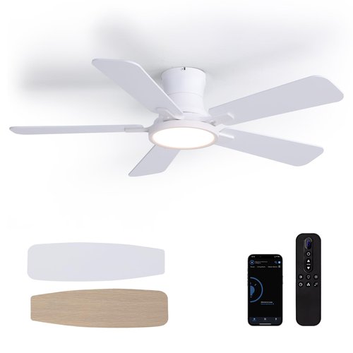 Fanbliss Ceiling Fans with Lights, 44 Inch Flush Mount Ceiling Fan, Remote Control, Reversible, 3CCT, Dimmable, Noiseless, White Small Ceiling Fan for Bedroom, Indoor/Outdoor Use