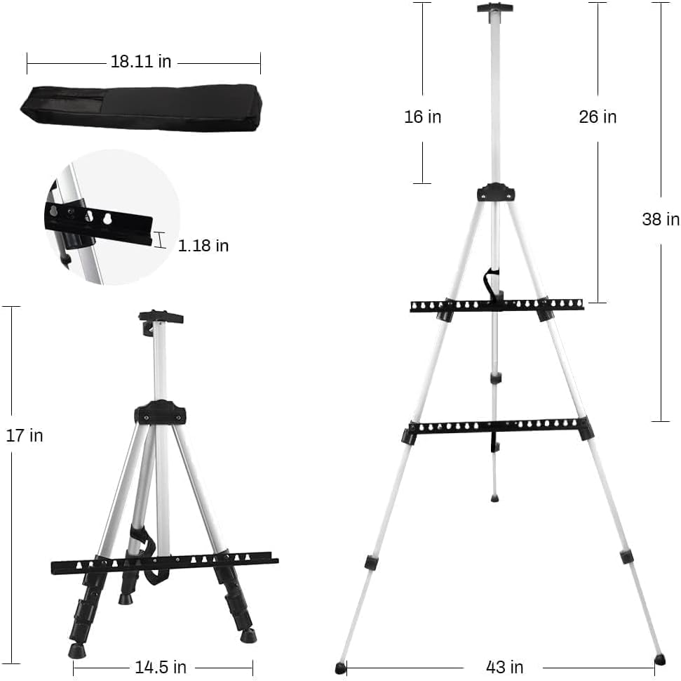 RRFTOK Art Easel Stand - Adjustable 17 to 66 Inch Aluminum Tripod for Painting & Display | Portable with Carry Bag