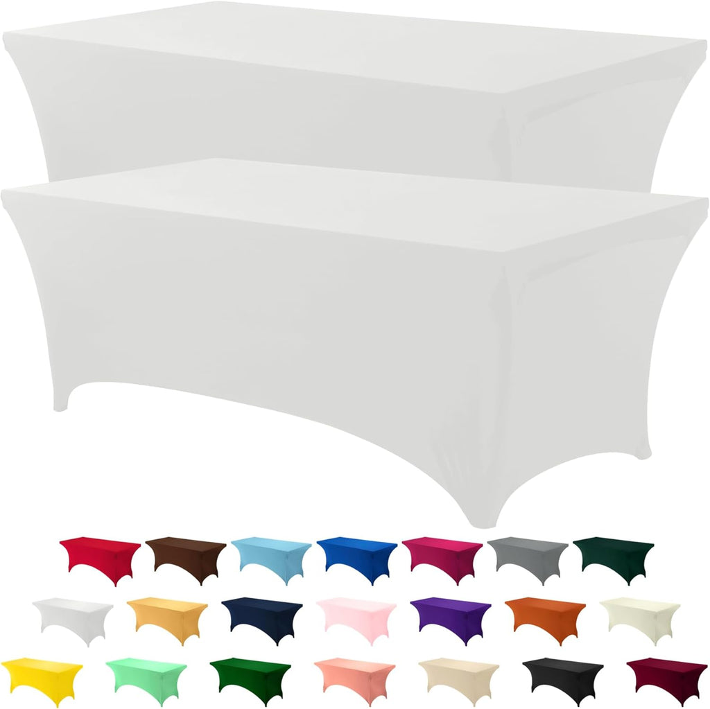 Utopia Kitchen 4FT Spandex Tablecloth - 200 GSM Stretch, Fitted, Washable | 2 Pack, White, Rectangle Cover for Events