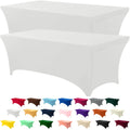Utopia Kitchen 4FT Spandex Tablecloth [2 Pack, White] 200 GSM Stretch, Fitted, Washable and Wrinkle Resistant Table Cloth Rectangle Cover for Trade Shows, Wedding, Parties [48Lx30Wx30H Inch]