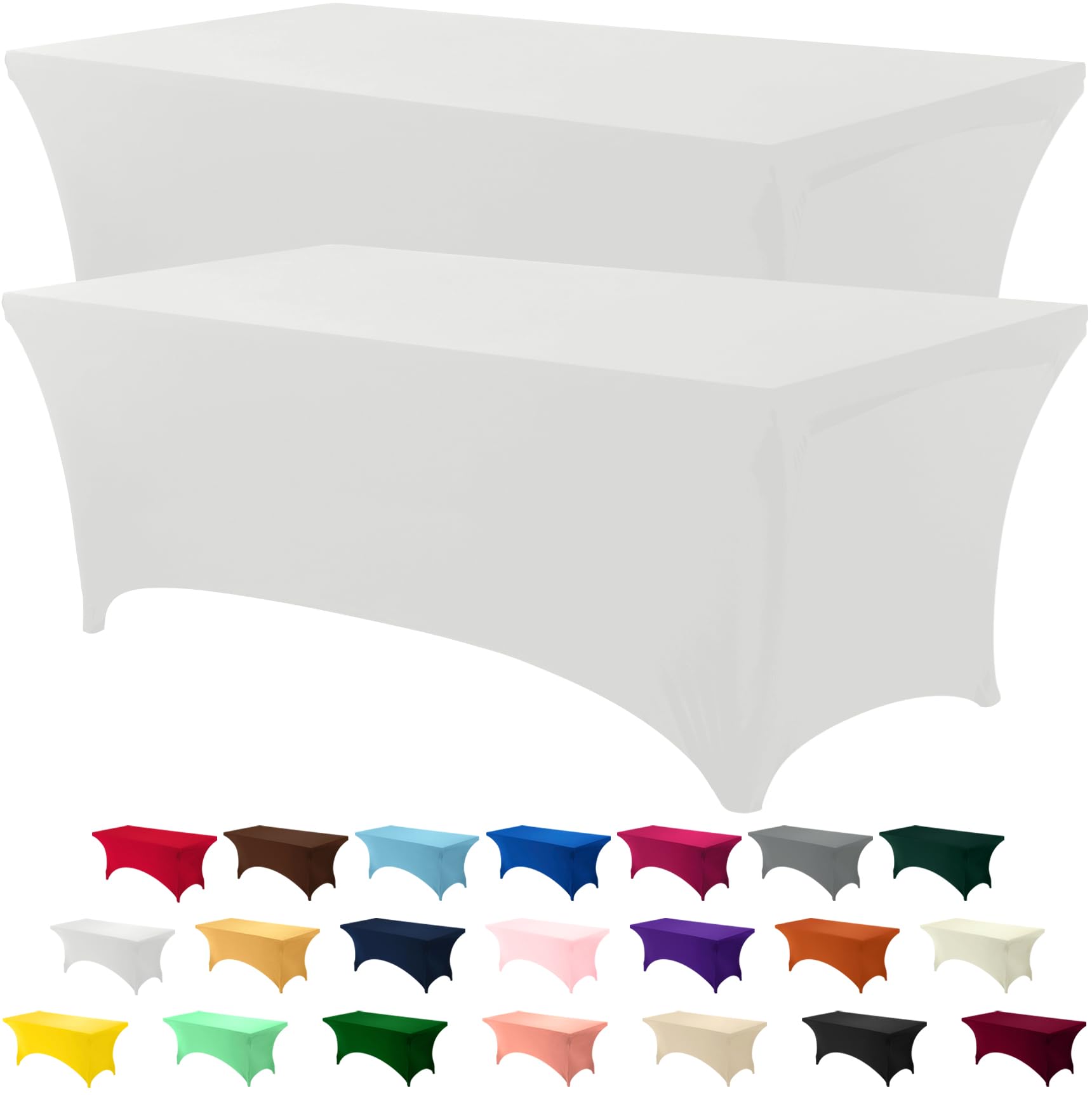 Utopia Kitchen 4FT Spandex Tablecloth [2 Pack, White] 200 GSM Stretch, Fitted, Washable and Wrinkle Resistant Table Cloth Rectangle Cover for Trade Shows, Wedding, Parties [48Lx30Wx30H Inch]