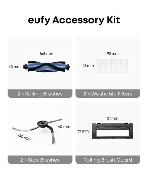 eufy RoboVac Replacement Accessories Kit (2 Side Brushes + 2 Filter Sets + Rolling Brush + Brush Guard) Compatible Self-Empty C10.