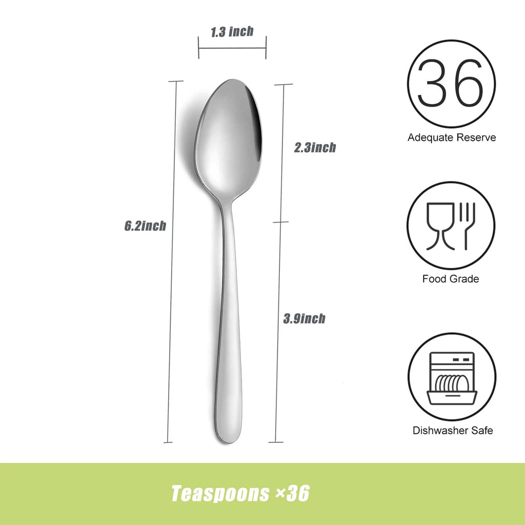 Gymdin 36 Pieces Teaspoons Set, 6.2 Inches Stainless Steel Teaspoons Silverware, Small Spoons, Mirror Polished & Dishwasher Safe, Tea Spoons Suitable for Home, Kitchen and Restaurant