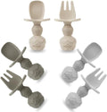 PandaEar Silicone Baby Feeding Utensils Set - 6 Pack Anti-Choke Spoons & Forks for 3 Months+ (Tan, Walnut & Grey)