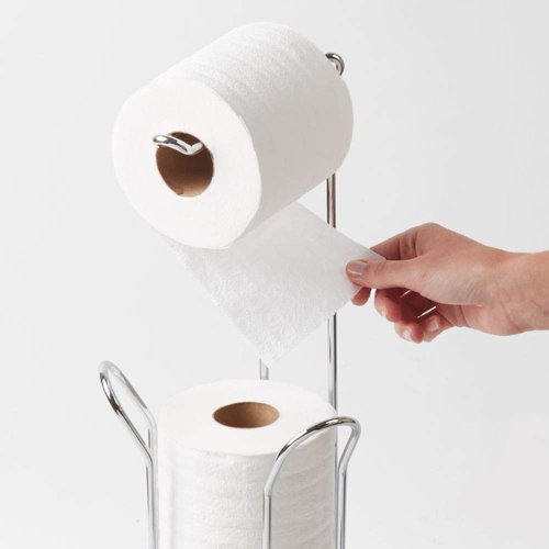 iDesign Classico Metal Toilet Tissue Roll Reserve Organizer for Bathroom, Compact Organizer, Holds 4 Rolls of Toilet Paper, Chrome