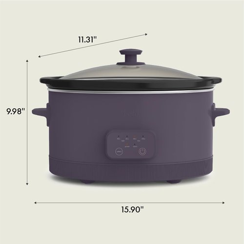 bella 6.0 Qt Programmable Slow Cooker, Ceramic Nonstick Coating, Adjustable Temperature & Cooking Times, Dishwasher Safe Stoneware Pot & Tempered Glass Lid, Tangle Free Cord Wrap, Plum