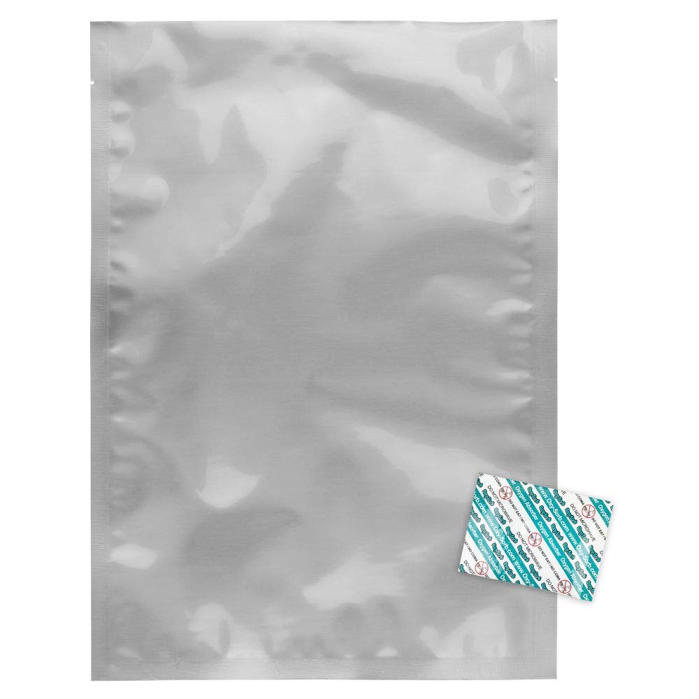 Dry-Packs 1-Gallon, 10"x14" Mylar Bags and 300cc Oxygen Absorbers, 100 Pack - For Food Shipping & Storage,Silver - AI-10074