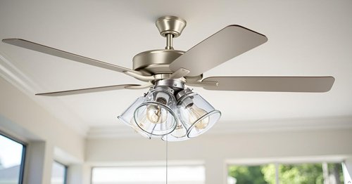 Aspen Creative 22016-1, Four-Light Ceiling Fan Light Kit with Pull Chain, Brushed Nickel Finish with Clear Glass Shades, 13-1/8" Diameter x 6-3/4" Height