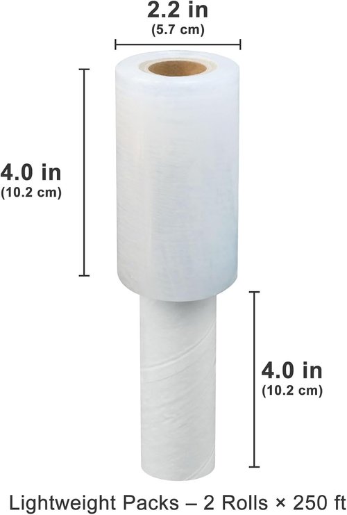 JUKFITA Stretch Film - 4" x 500 ft Shrink Wrap Rolls with Handle | Lightweight Plastic Wrap for Moving