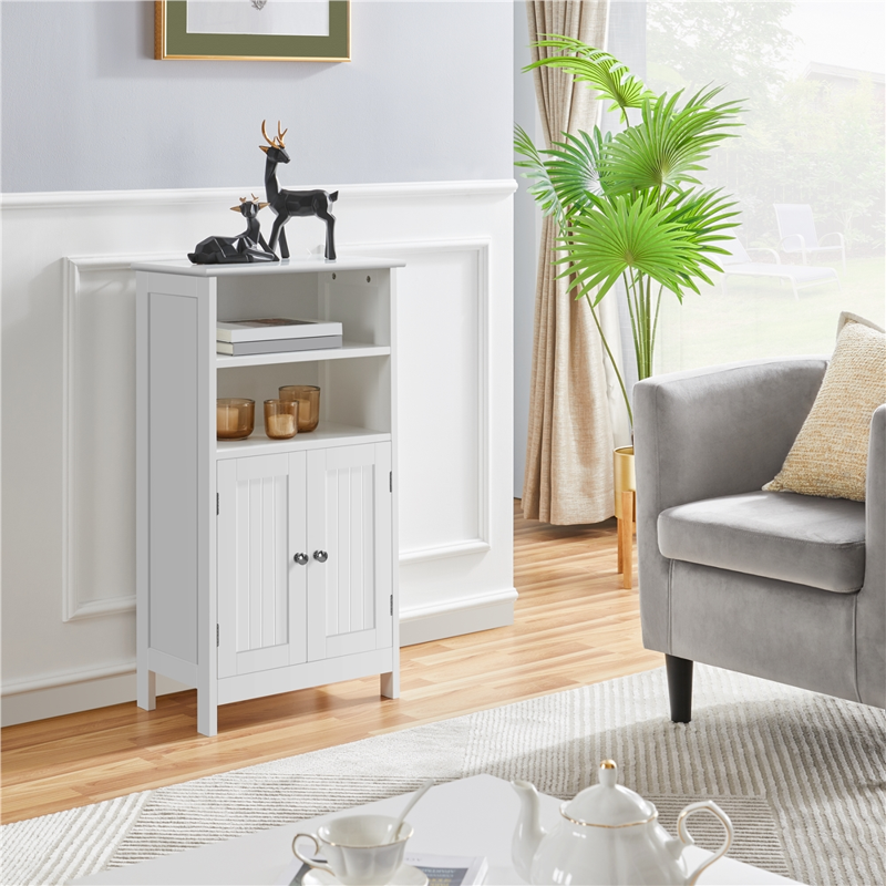 5-Tier Wooden Bathroom Floor Cabinet with Adjustable Shelves - White Storage Furniture