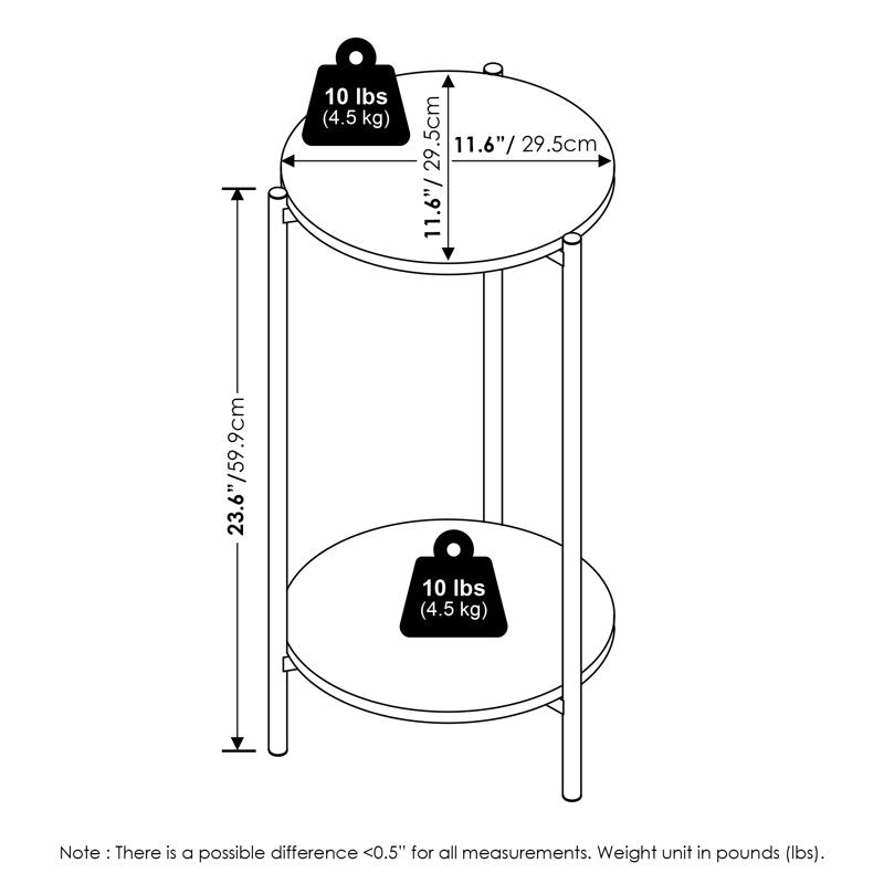 2-Tier Modern Round Side End Table with Sturdy Metal Legs