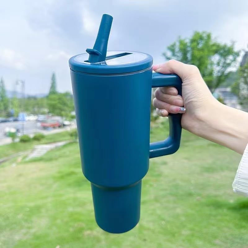 Skiennix 40 Oz Insulated Tumbler - 100% Leakproof Stainless Steel Travel Mug with Handle & Straw | Navy