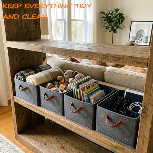 BESWILL Large Capacity Closet Storage bins, Open Storage Bins, Foldable Storage Bins for Shelves, Large Fabric Closet Organizers with Handles for Clothing, Toys, Books, Shelves