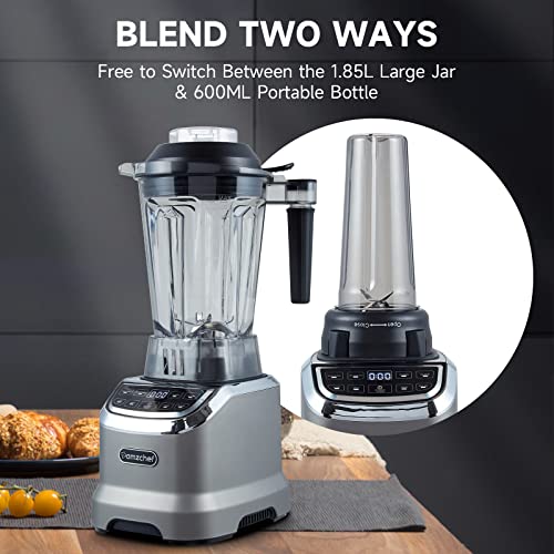 AMZCHEF Professional Blender for Smoothies,4 Functions,1800W Smoothie Blender,63 Oz Pitcher/20-Oz To-go Cup，Ice and Frozen Fruit,Self-Cleaning,High Speed,Grey