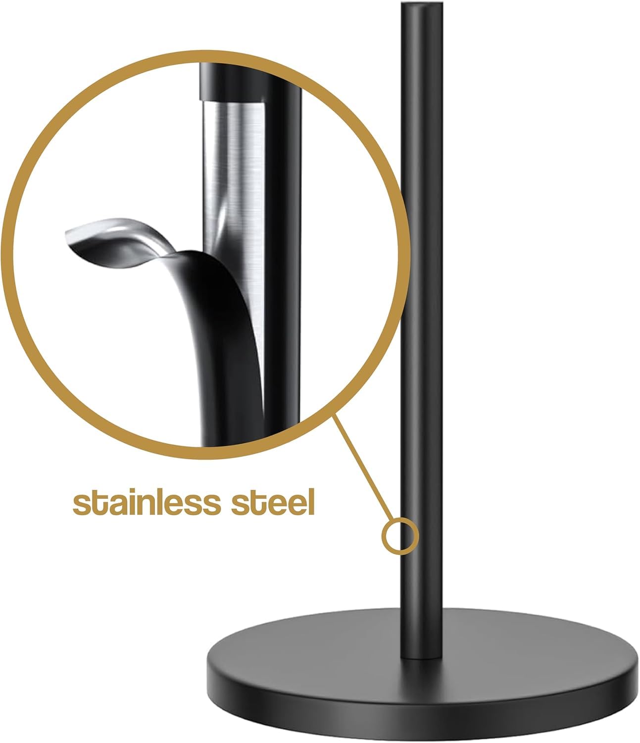 XL and Heavy Weighted Towel Holder, Premium Stainless Steel Large Black Paper Towel Holder, Unique and Modern Papertowel Dispenser with Heavy Base for Kitchen, Countertop, Cabinet, Napkin Roll