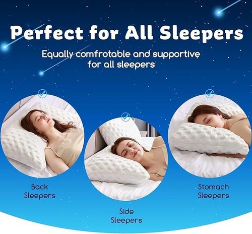 KUCEY Cooling Side Sleeper Pillow for Neck and Shoulder Pain, Luxury Shredded Memory Foam Curved Bed Pillows for Sleeping Set of 1- Adjustable Standard Size- Washable Cover Crescent White