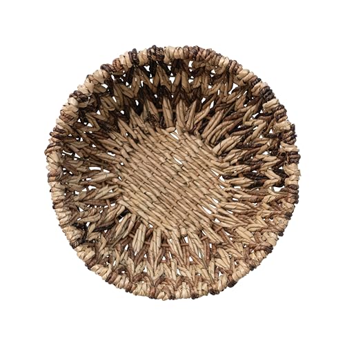 Small Woven Buri and Banana Fiber Basket Organizer Decor for Storage, Natural and Brown