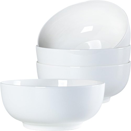 Zscera 40 oz Off White Ceramic Soup Bowls, Ramen Bowls, Pho Bowls Set of 4, 7 Inch