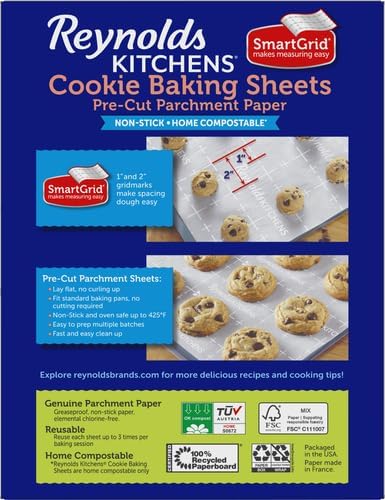 Reynolds Kitchens Baking Parchment Paper Sheets - Oven-Safe, Reusable, 12x16 in, 22 Count (Pack of 2)