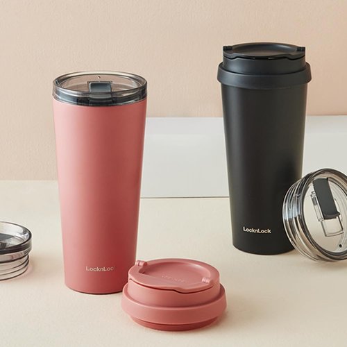 LocknLock Clip Tumbler Yellowish Red (Pink) 18oz Coffee Tumbler with Leak Proof Lid, BPA-Free Double Wall Stainless Steel Vacuum Insulated Travel Mug Valentines Day Gifts