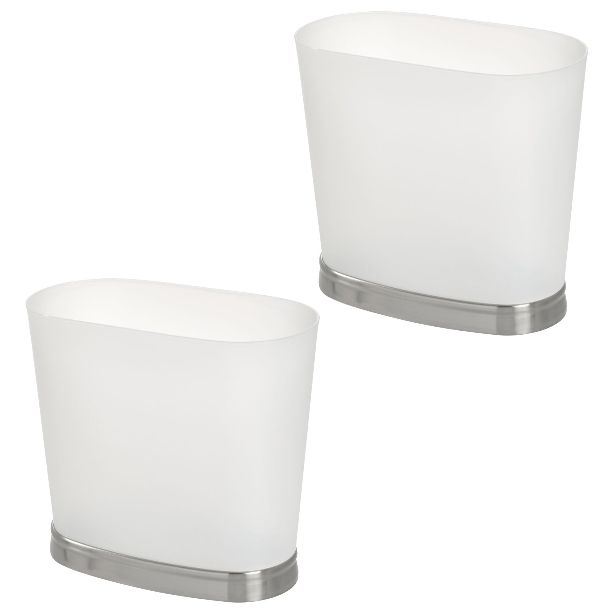 iDesign Slim Bathroom Trash Can, Small Plastic Garbage Can for Bedroom, Office, Desk, or Dorm, 2-Pack, Frost/Brushed