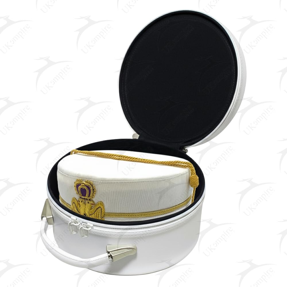UK EMPIRE GROUP Premium Masonic Crown Cap Case Leather – Freemason Hat Storage Carrying Box, Blue (Plain) White (Plain)