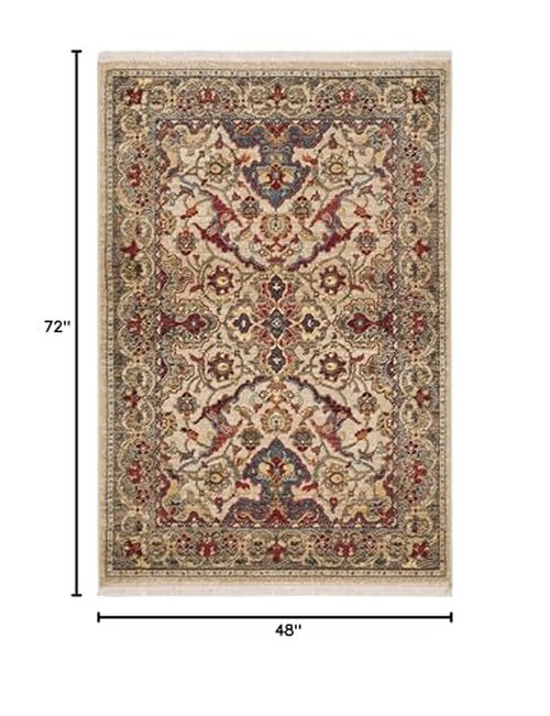 SAFAVIEH Kashan Collection Area Rug - 4' x 6', Ivory & Taupe, Traditional Oriental Design, Non-Shedding & Easy Care, Ideal for High Traffic Areas in Living Room, Bedroom, Dining (KSN307A-4)