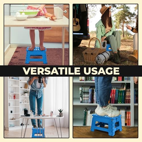 Utopia Home Folding Step Stool - 9-Inch Anti-Slip Collapsible Stool | Supports 300 lbs - Blue