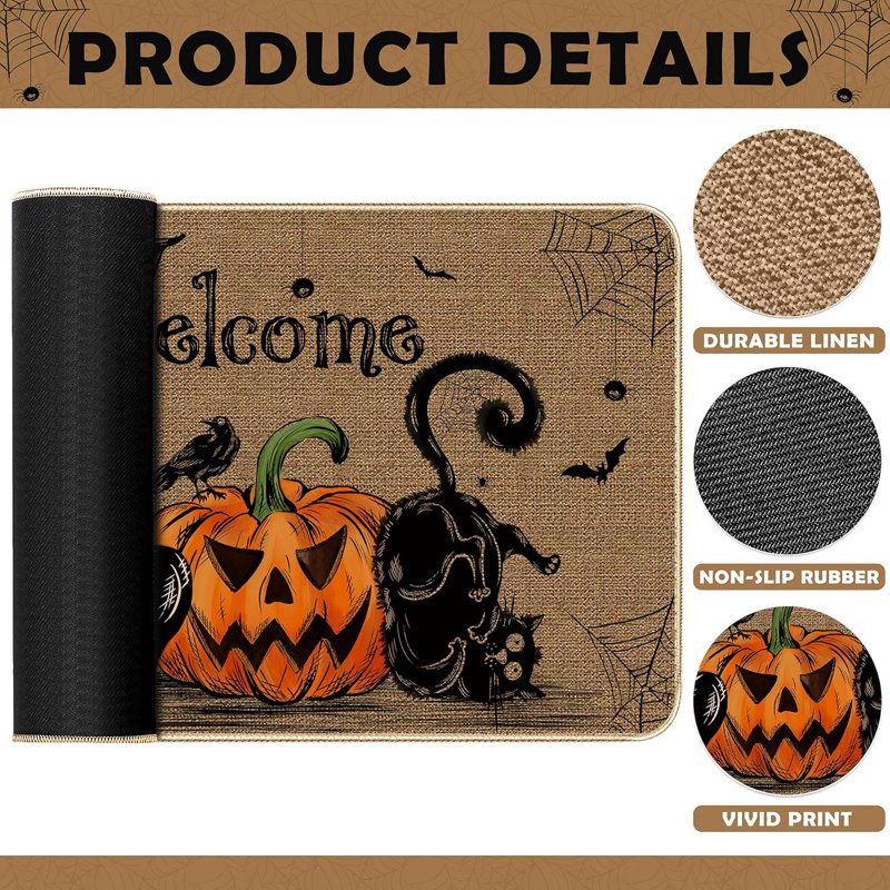 Halloween Door Mat Pumpkin Cat Gnomes Non-Slip Washable 31.5x19.7 Inch