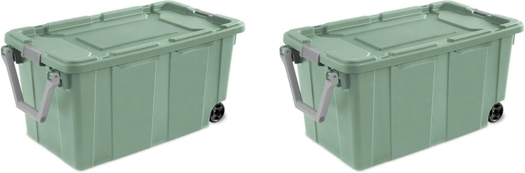 40 Gallon Storage Bin by [Brand Name] - Tough Wheeled Industrial Tote | Stackable Plastic Container, Green Sage - 2 Pack
