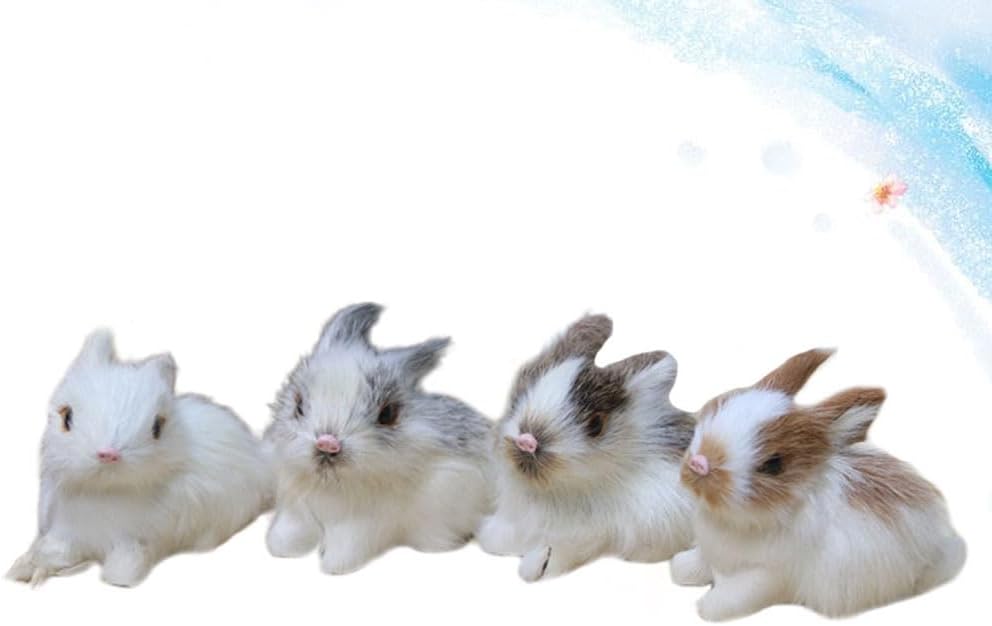 VICASKY Realistic Mini Easter Rabbit Figurines - 4pcs Lifelike Furry Bunny Decorations for Baskets & Parties
