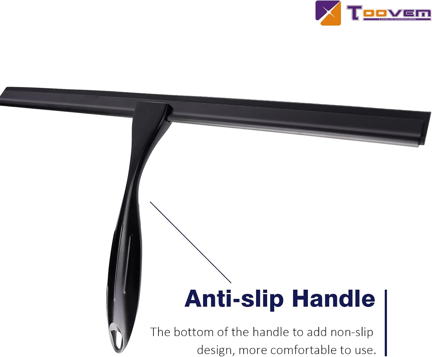 TOOVEM Shower Squeegee - 14'' Glass Door & Window Cleaner | Ideal for Bathrooms & Cars - Black