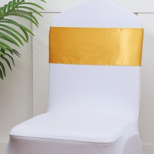 Gankar Satin Chair Sashes Bows 7x108 Inch Party Dinning Room Chairs Accessories Knots Ties for Wedding Birthday Banquet Baby Shower Hotel Christmas Celebration Decoration（50 Pack, Gold）